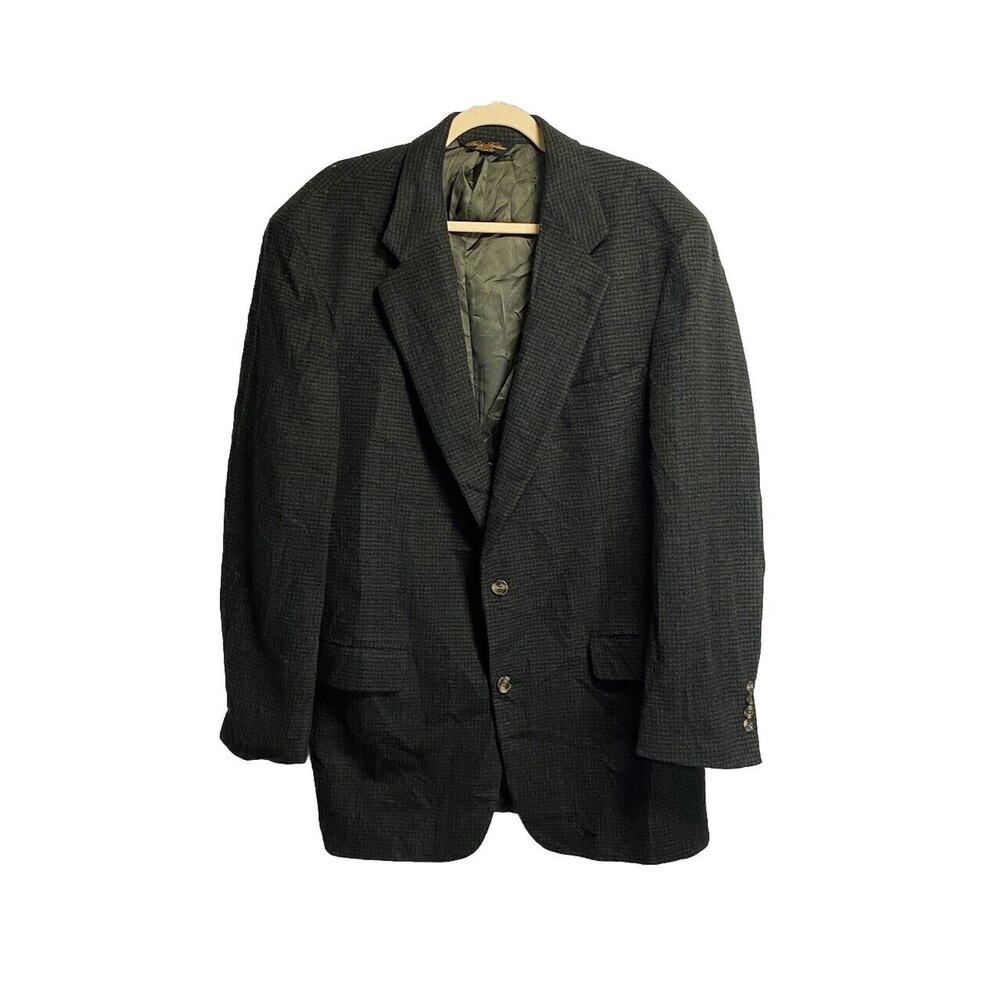 Brooks Brothers Sport Coat Men’s 44L Camelhair Green Houndstooth USA Vintage